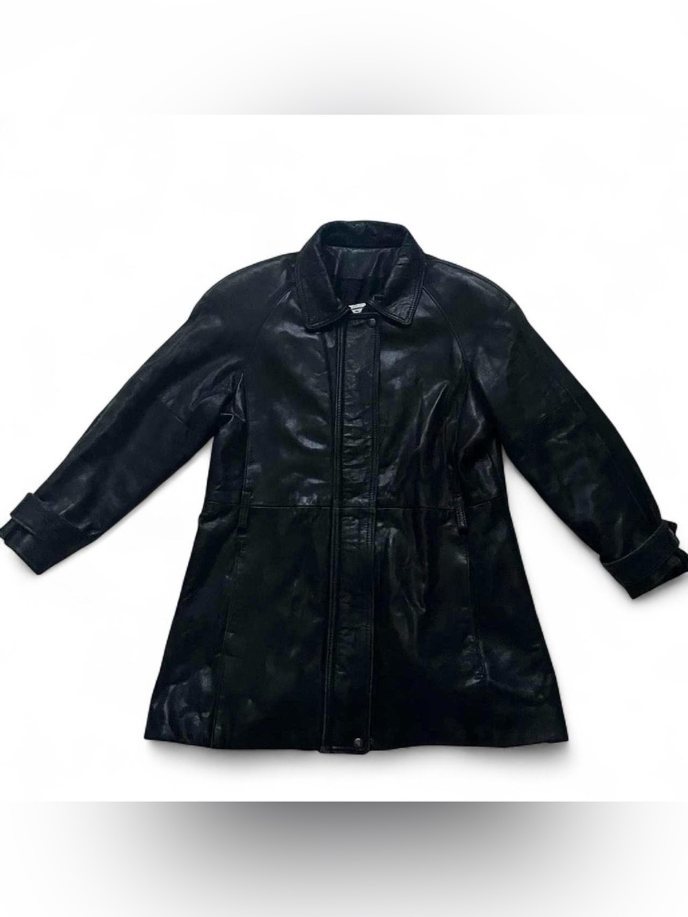 Vintage Bovines Black Real Sheepskin Long Leather Jacket Size M